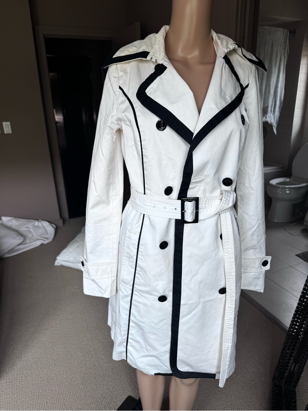 Guess by Marciano White Trench Coat with Black Trim